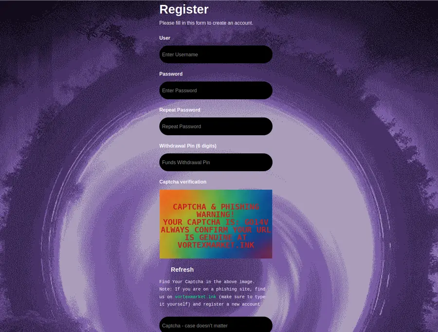 Vortex Market login interface with PGP 2FA enabled 2026